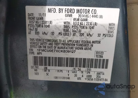 2012 Ford Escape Limited из США, поврежденный, VIN 1FMCU0E7XCKB39127